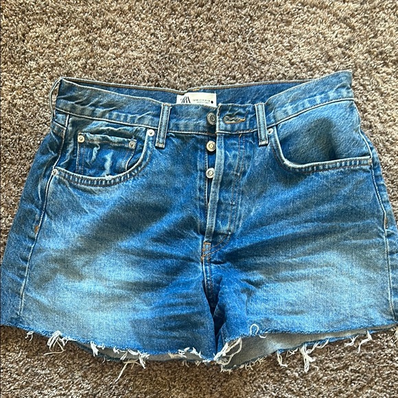 Zara Blue Jean Shorts Distressed Cut-Offs - Picture 1 of 4